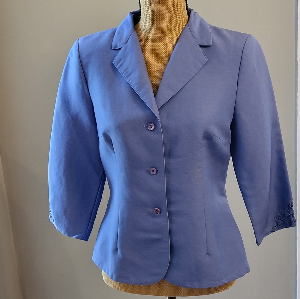 Emma & James Size 6 Blue Linen Jacket 3/4 Sleeves